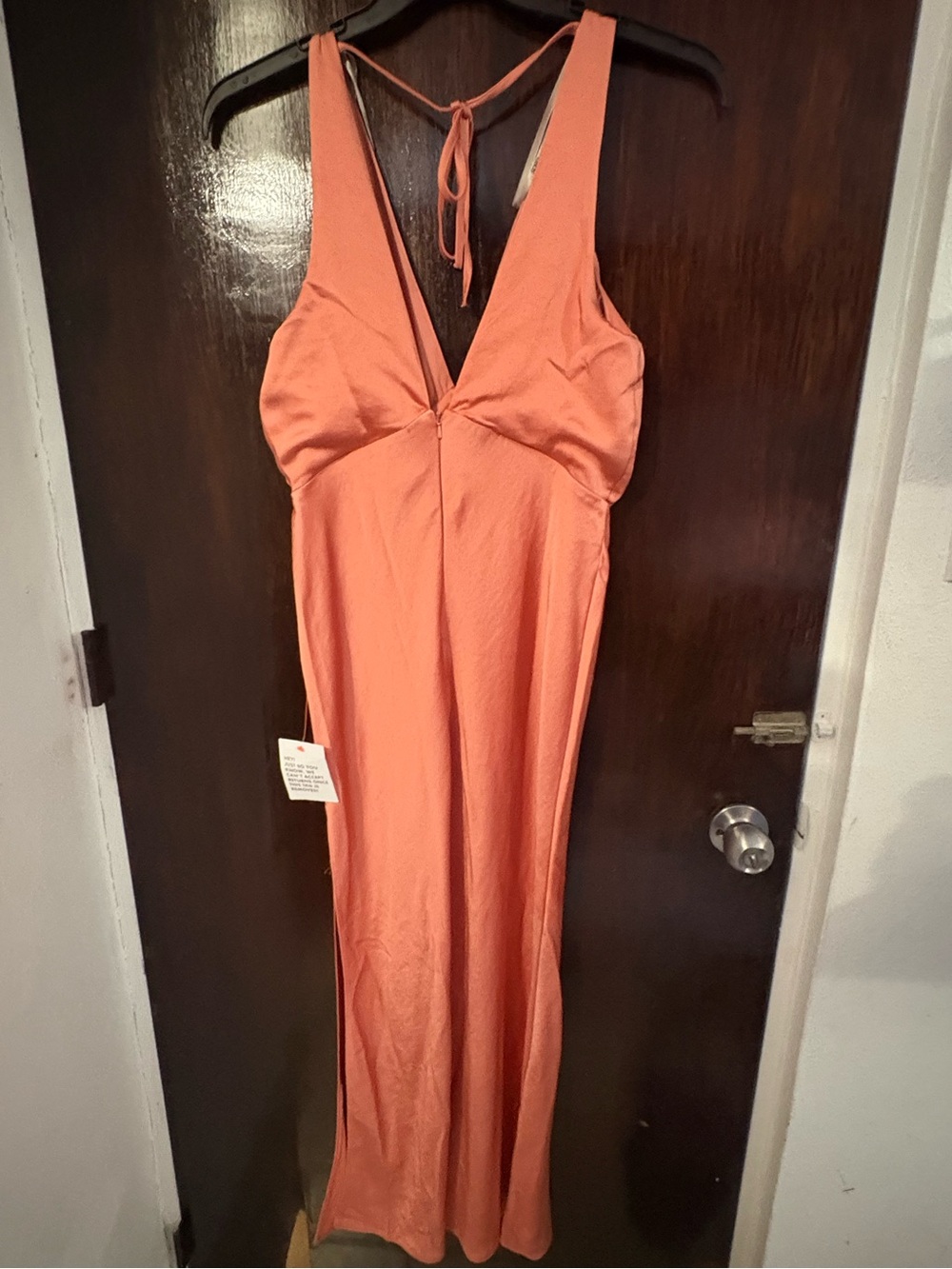 NWT ASOS Coral Halter Satin Formal Dress. Perfect for Wedding Guest.
